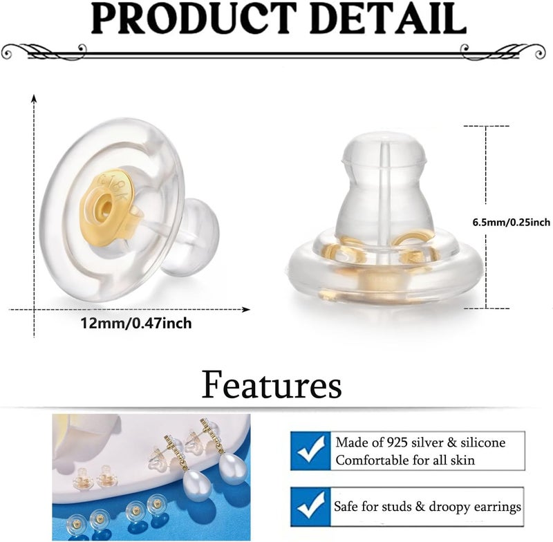 Moconar Silicone Earring Backs, 18K Gold Silicone Earring Backs Replacements for Studs/Droopy Heavy Earrings, Hypoallergenic Soft Clear Backings for Women Men (Gold 6pcs) - Image 3